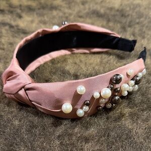 Elegant Pearl Embellished Pink Headband